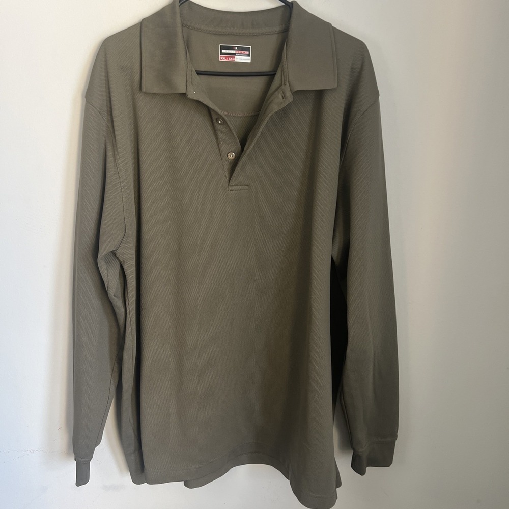 Men's Grand Slam Performance Brown 3-Button Long Sleeve Golf Polo Shirt-Size Xxl